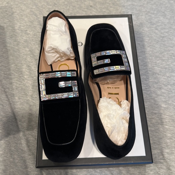 - Gucci Softy Velvet Crystal G Loafer Mocassin 39 Black - Picture 9 of 16